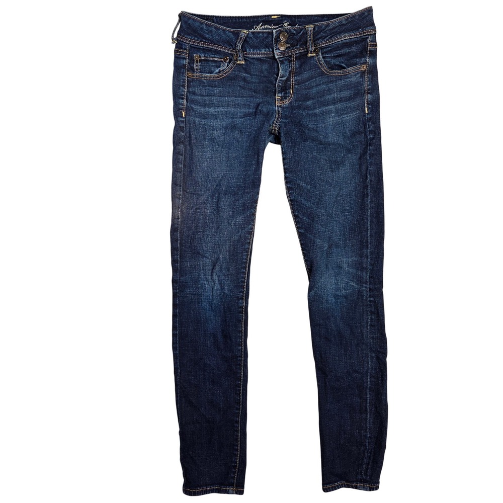 Y2k American Eagle Super Stretch Skinny Jeans Dark Wash Low Rise Size 8 Regular